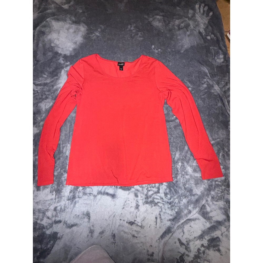 Eileen Fisher Red Viscose‎ Spandex Scoop Neck Long Sleeve Top Womens Small